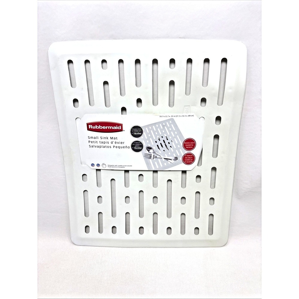 White Rubbermaid Small Sink Mat Rubber Dish Protector 10.7 x 12.7 in NOS HTF